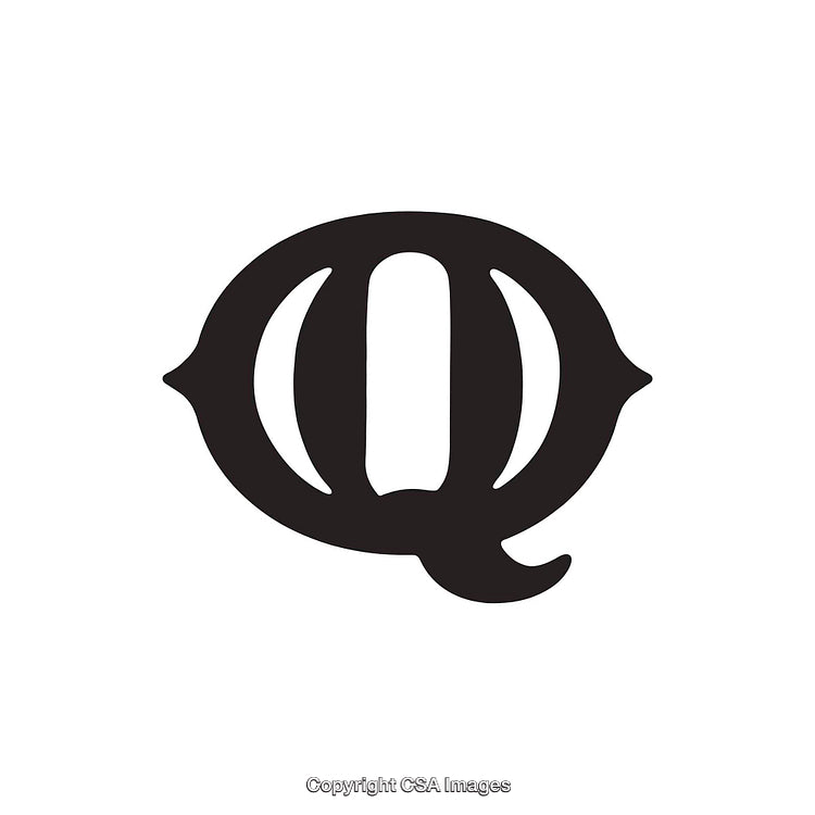 Stylized Monochrome Design of the Letter Q with Creative Elements
