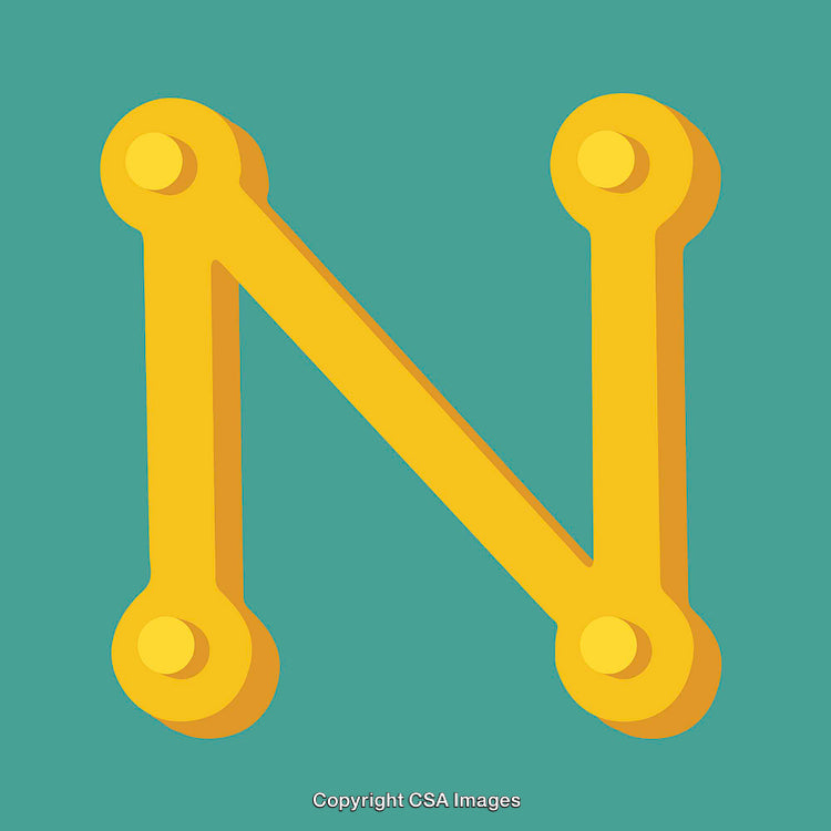 Yellow Letter N Illustration on Teal Background with Minimalist Design Aesthetic