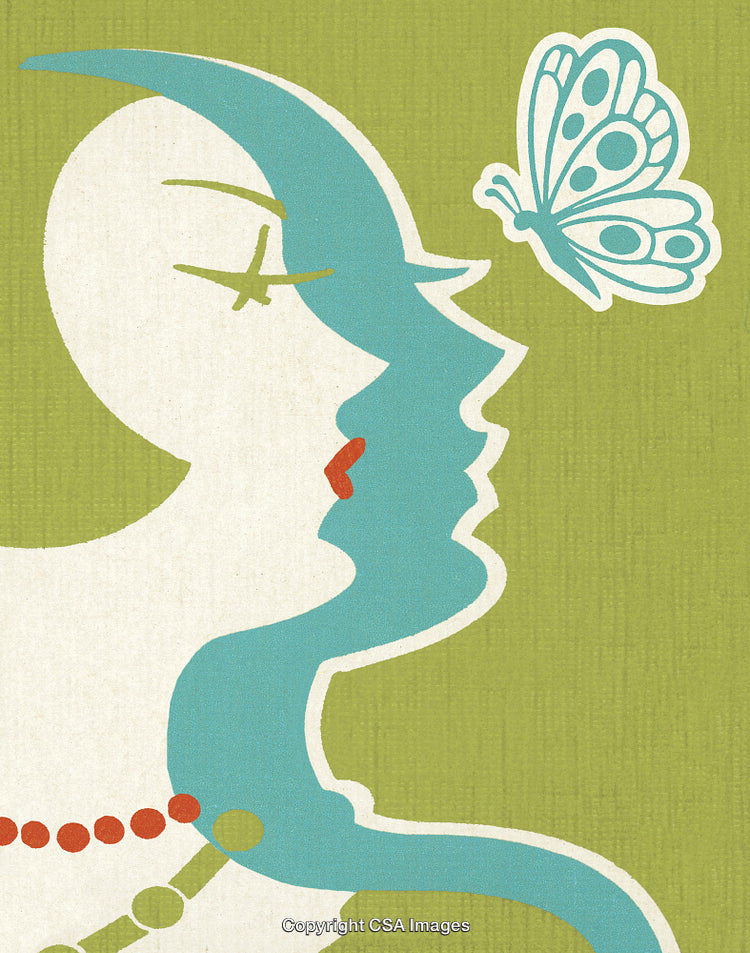 Artistic Design of Woman's Profile with Butterfly and Abstract Shapes