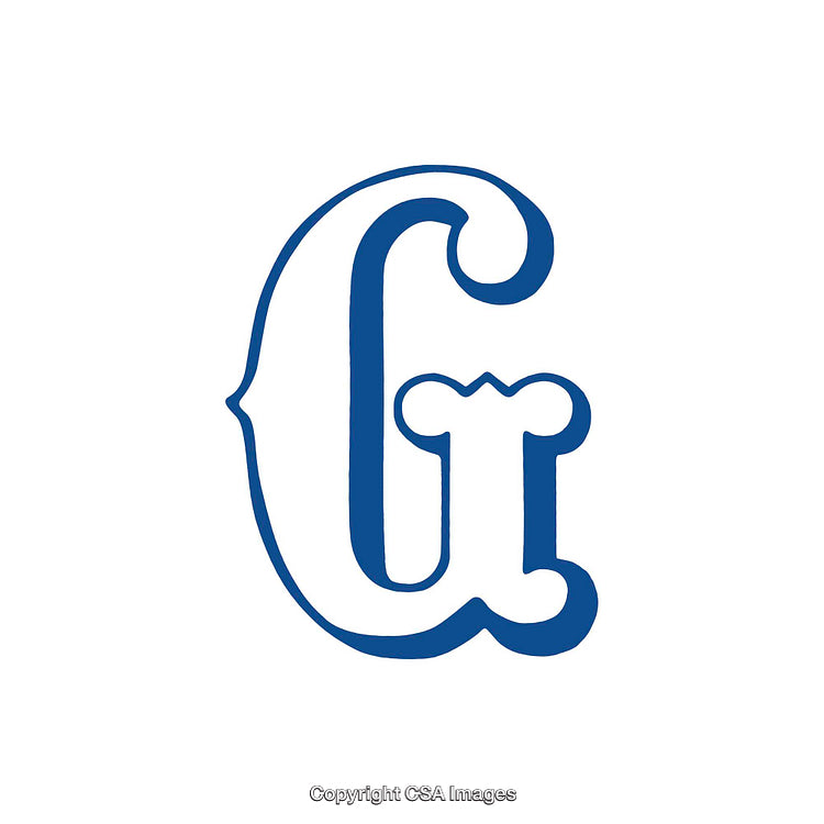Elegant and Artistic Blue Letter G with Decorative Typography