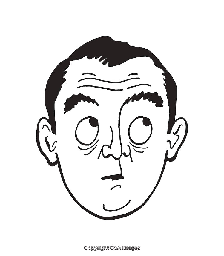 Black and White Line Drawing of a Thoughtful Male Face