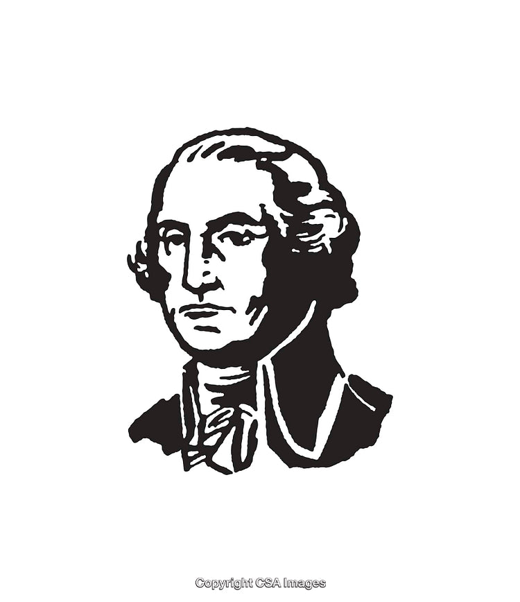Black and White Line Art Illustration of a Historical Figure
