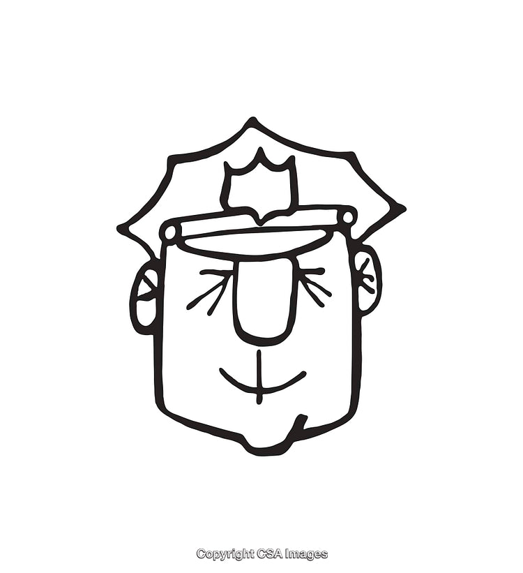 Black and White Line Art of a Smiling Police Officer Face