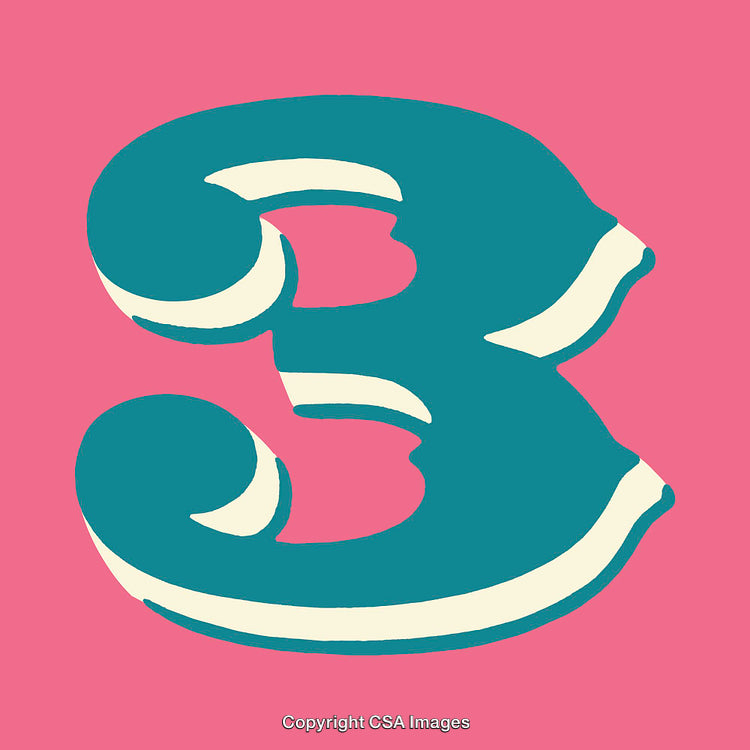 Bold Artistic Representation of Number Three with Pink Background