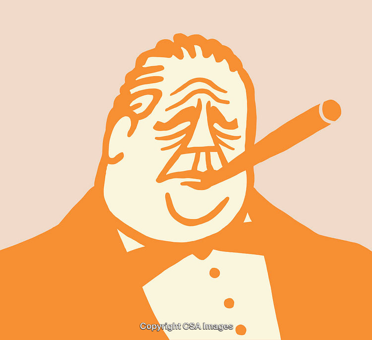 Colorful Line Art of Businessman Smoking a Cigar