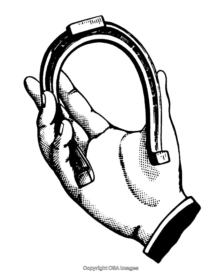 Vintage Illustration of a Horseshoe Held in a Hand