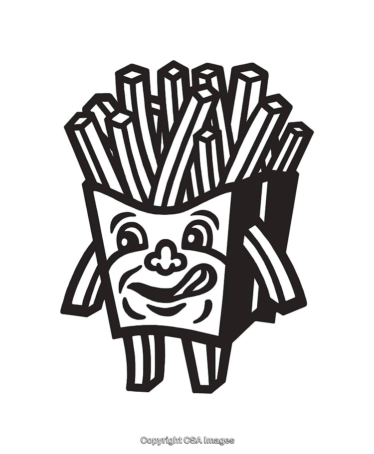 Cute Line Art Character of a Smiling Box of French Fries