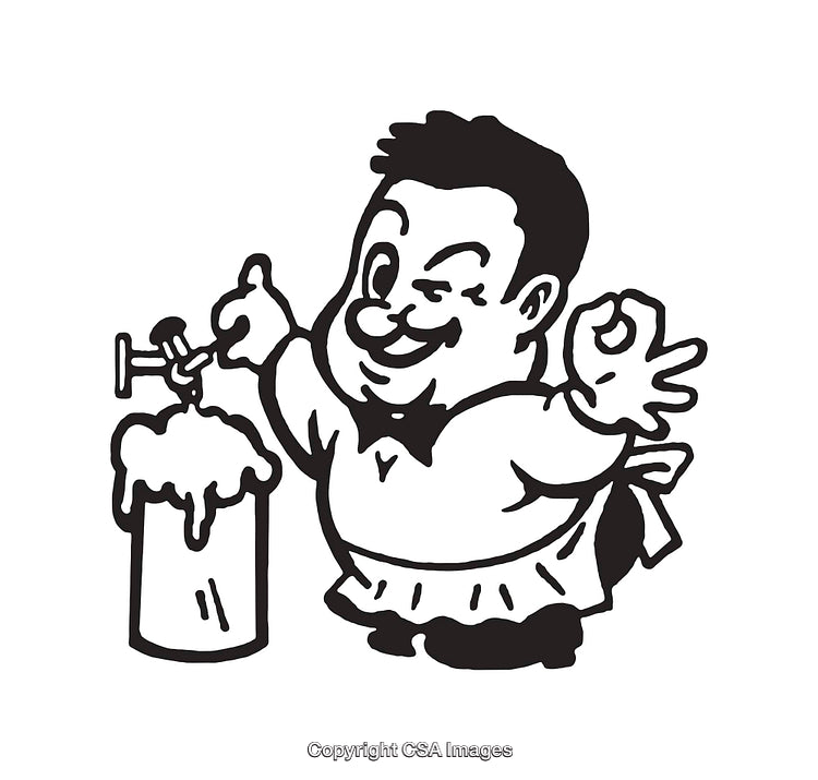 Black and White Bartender Illustration Serving Freshly Poured Beer