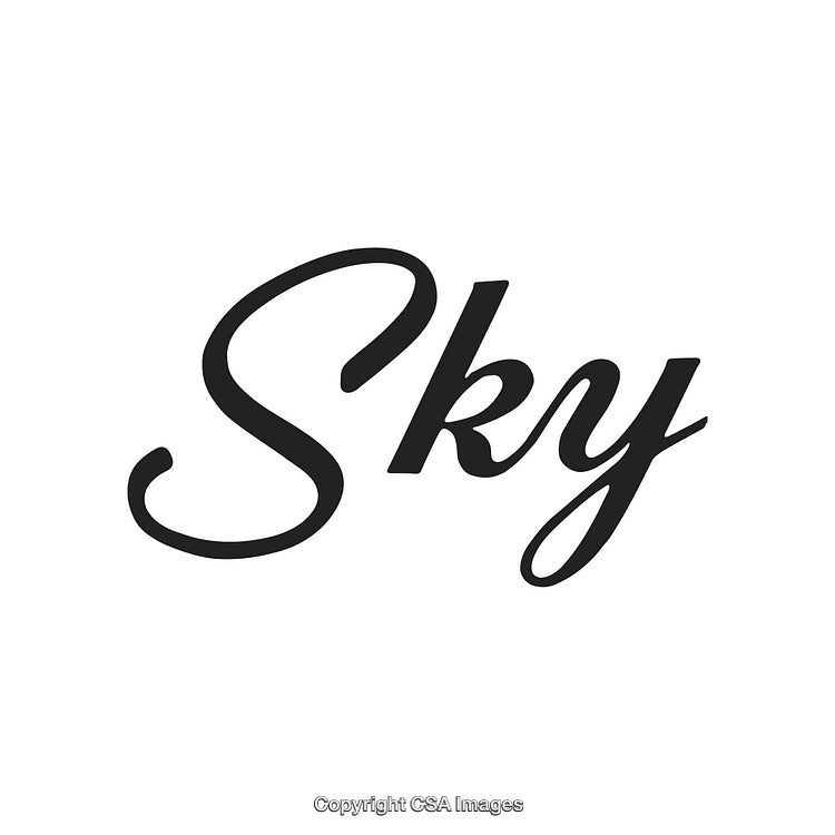 Elegant Black Script Text Highlighting 'Sky' on White Background