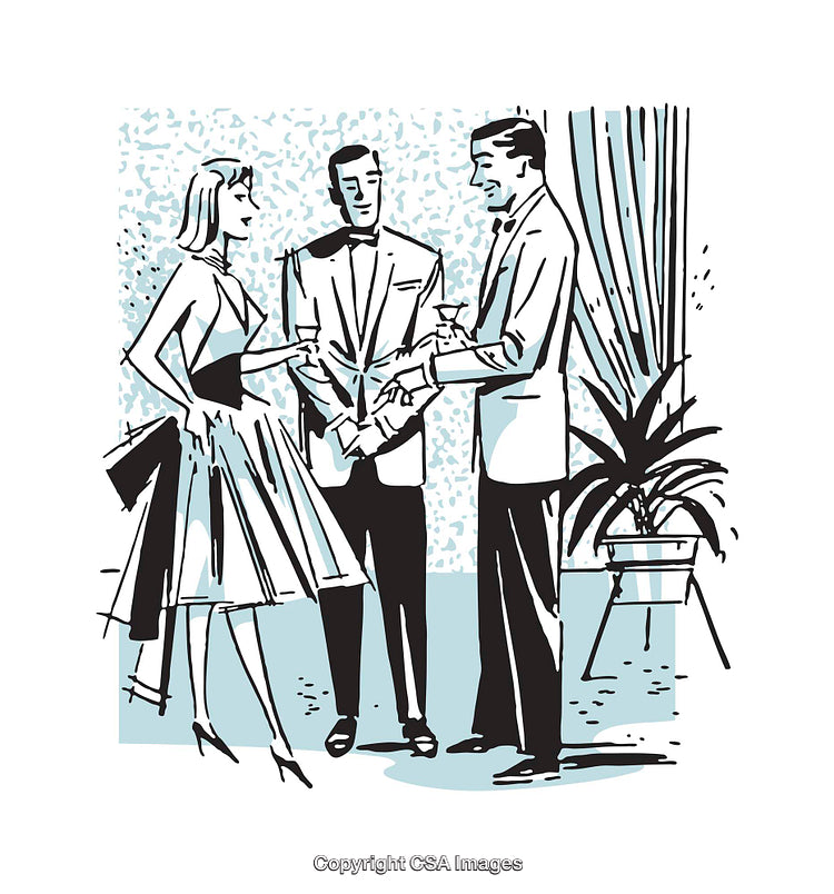 Elegant Gathering of People in a Social Setting, Retro Illustration