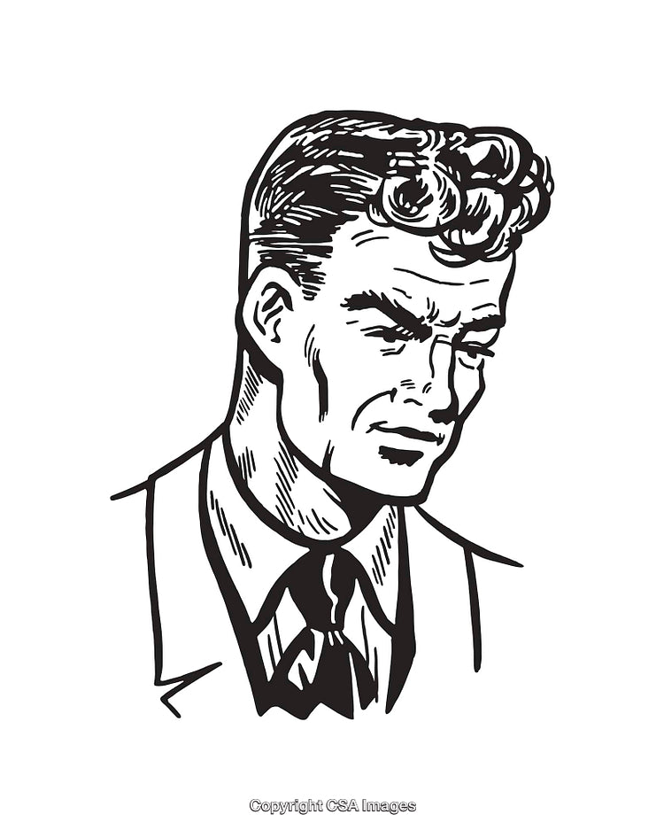 Black and White Line Art of a Thoughtful Man in Formal Attire