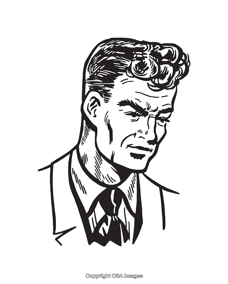Black and White Line Art of a Thoughtful Man in Formal Attire