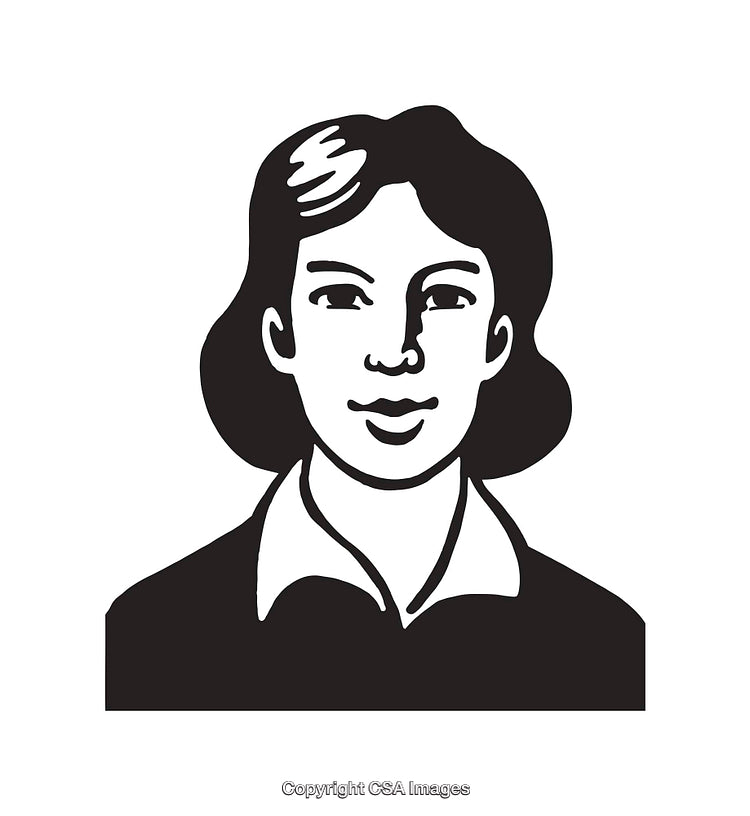 Black and White Line Art Illustration of a Smiling Woman Portrait