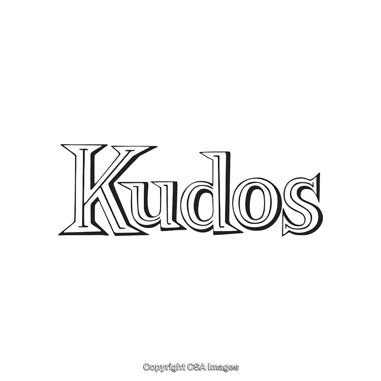 Decorative 'Kudos' Typography with Bold Letterwork in Monochrome Style