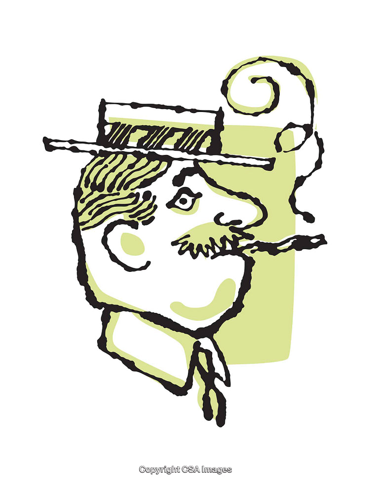 Vintage Style Illustration of Smoking Man with Green Accent