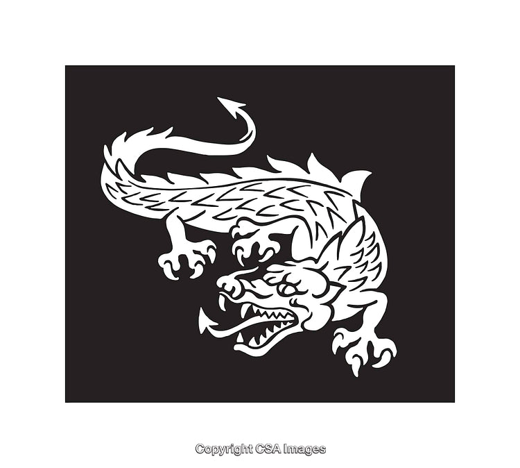 Black and White Line Art Illustration of a Fearsome Dragon Design