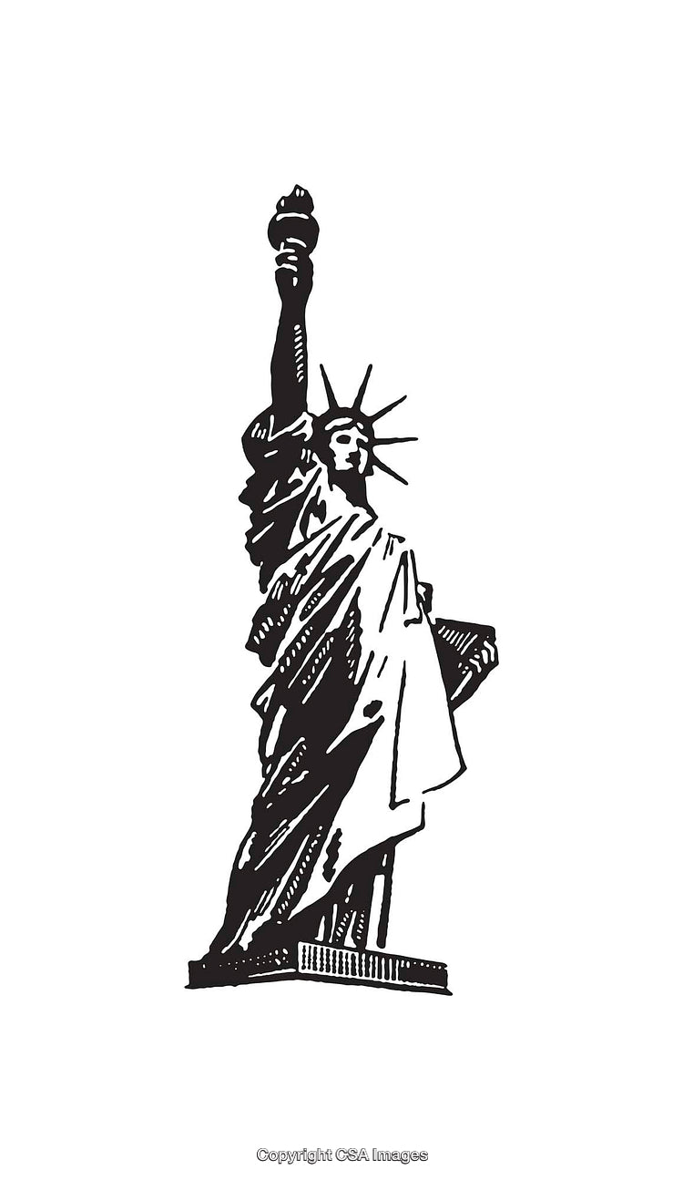 Black and White Line Art of the Statue of Liberty Illustration