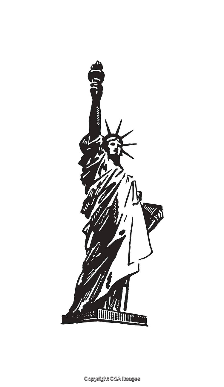 Black and White Line Art of the Statue of Liberty Illustration