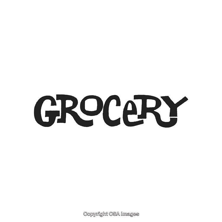 Hand-Drawn Grocery Typography in Black on White Background for Food Themes