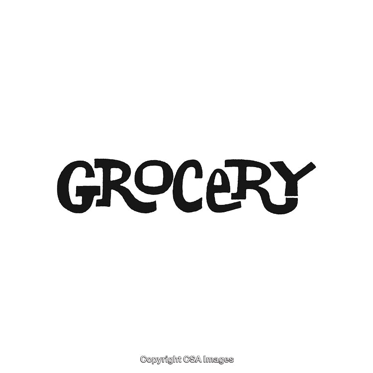 Hand-Drawn Grocery Typography in Black on White Background for Food Themes
