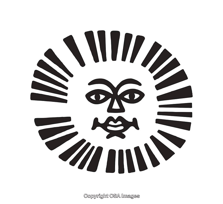 Abstract Sun Face Line Art Black and White Design