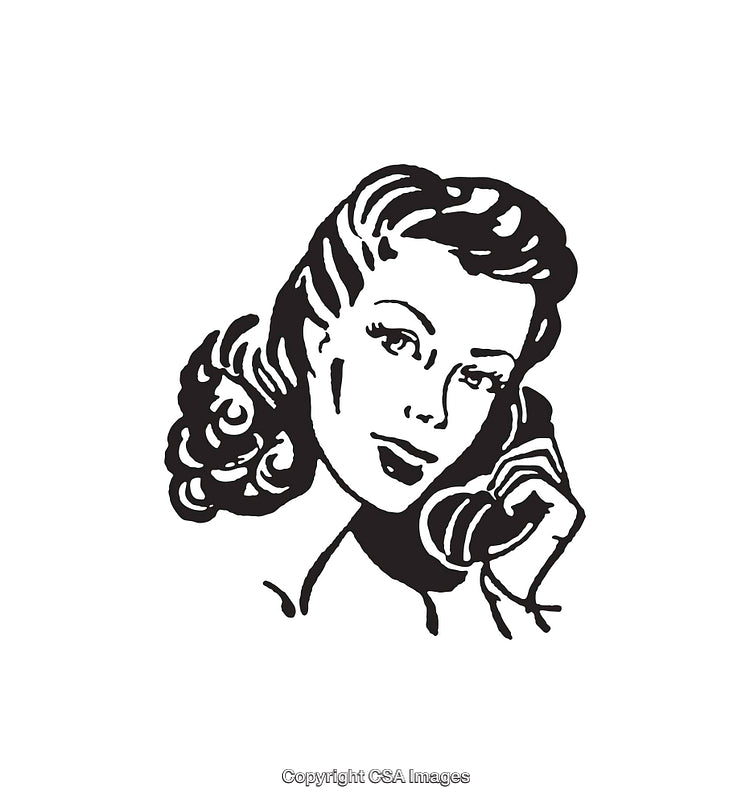 Retro Black and White Illustration of a Woman on the Telephone