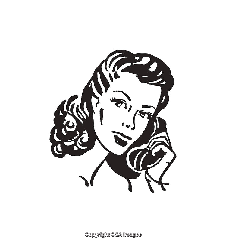 Retro Black and White Illustration of a Woman on the Telephone