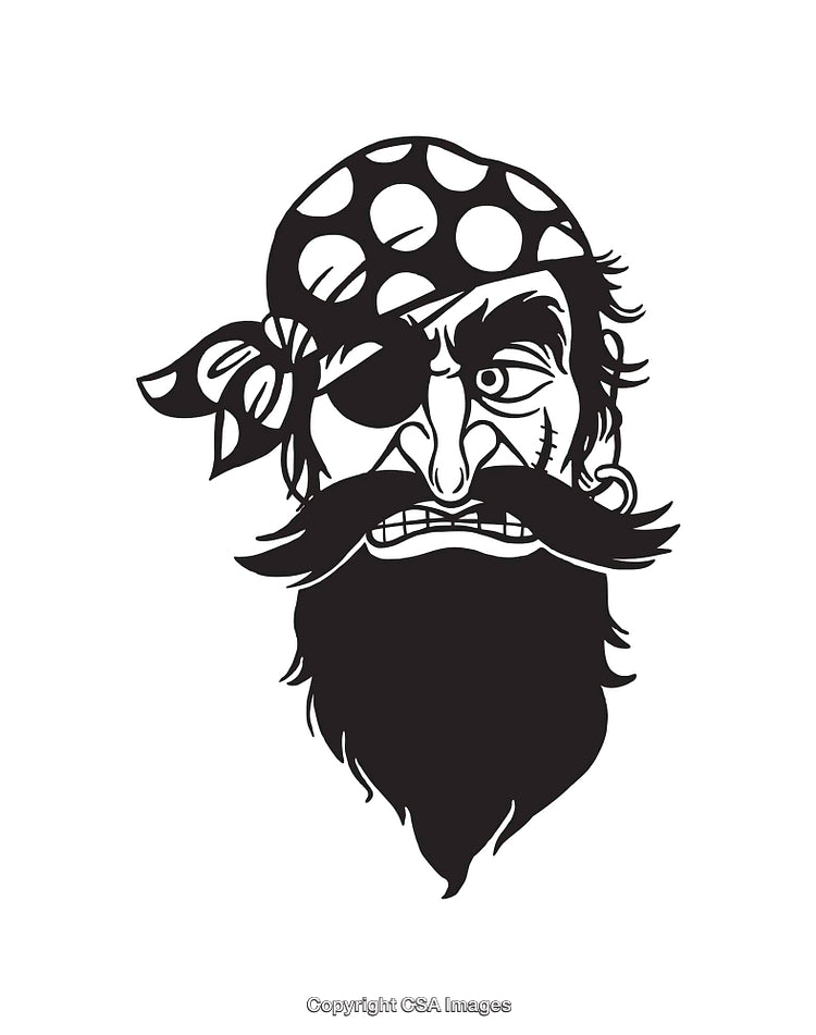 Monochrome Line Art of Pirate Face Illustration Decor