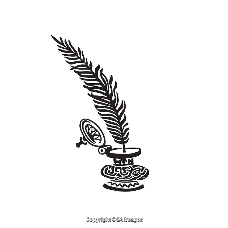 Black and White Illustration of Feather Quill and Ink Holder Icon