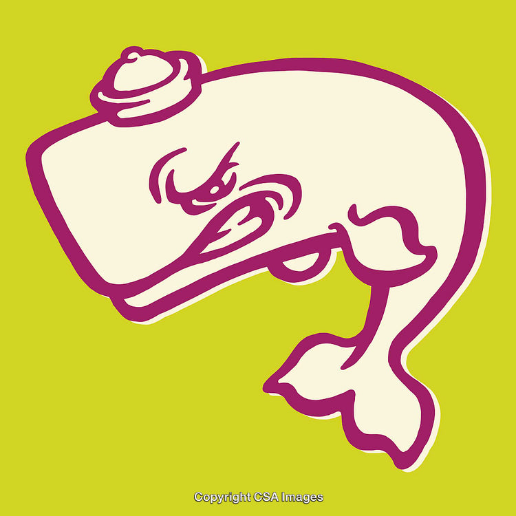 Whimsical Cartoon Whale in Colorful Line Art on Bright Background