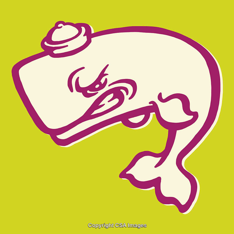 Whimsical Cartoon Whale in Colorful Line Art on Bright Background