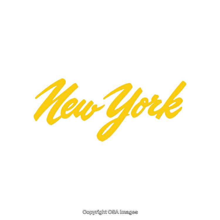 Stylized Modern Yellow New York Text on White Background