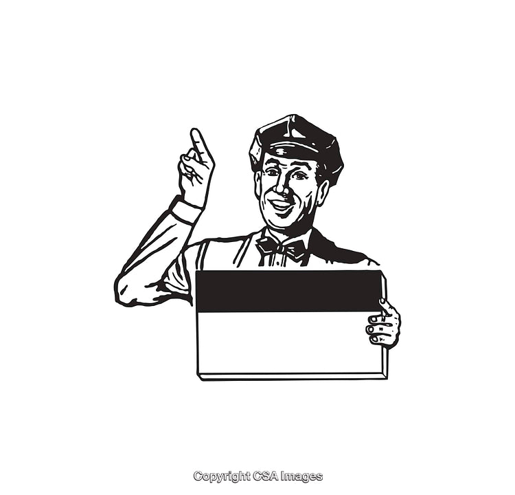 Vintage Male Character Pointing Up with Blank Sign for Custom Text
