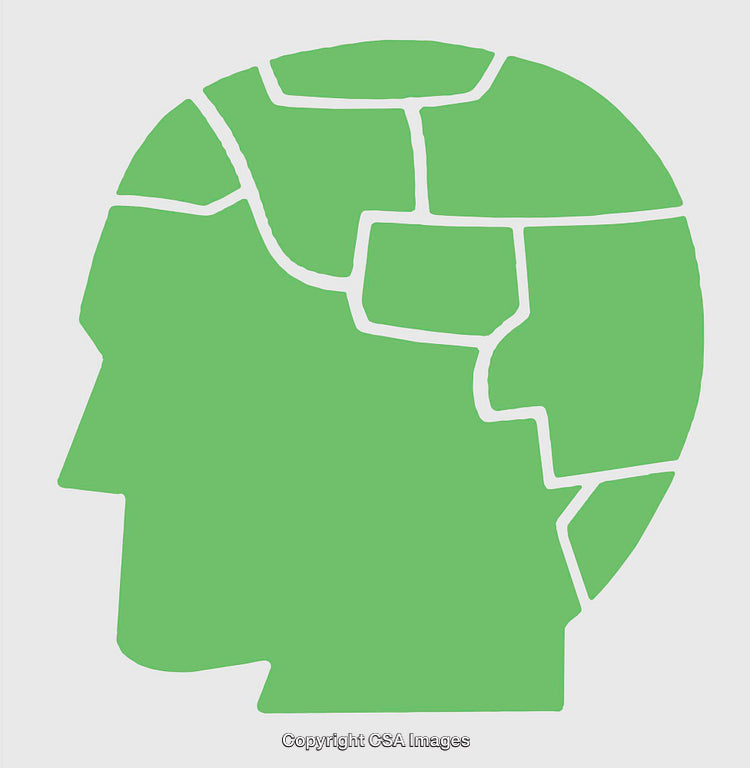 Green Puzzle-Shaped Head Silhouette with Abstract Design Elements