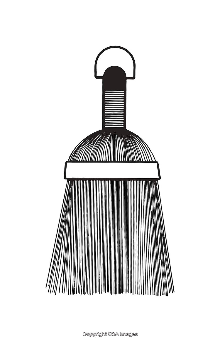 Detailed Black and White Line Art Illustration of a Cleaning Brush Tool