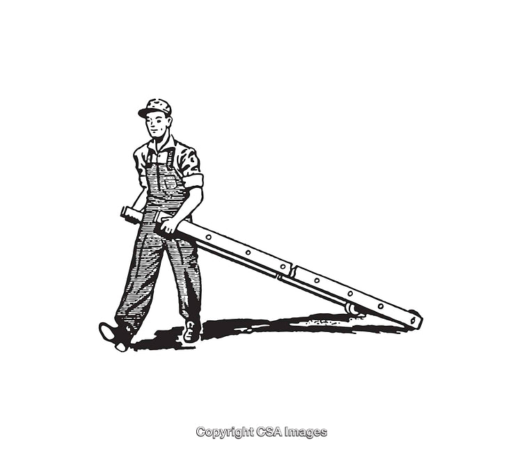 Worker Carrying Ladder in a Black and White Line Art Illustration