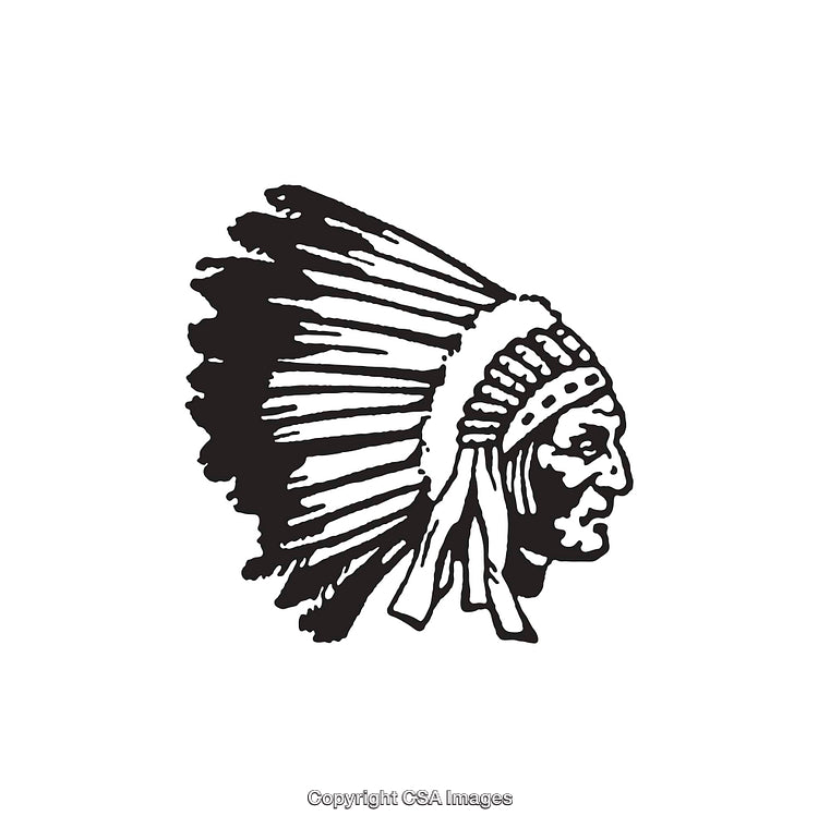 Black and White Line Art of a Traditional Headdress Profile