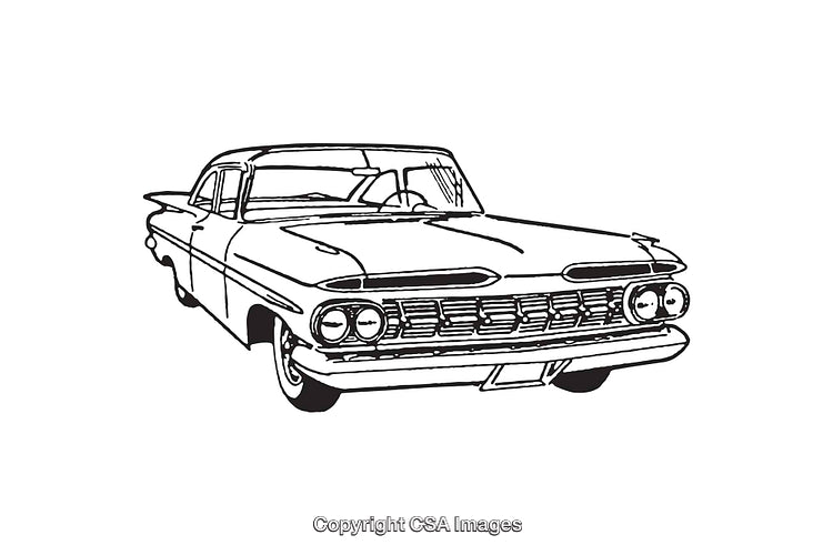 Classic Vintage Car Line Art Illustration Isolated on White Background