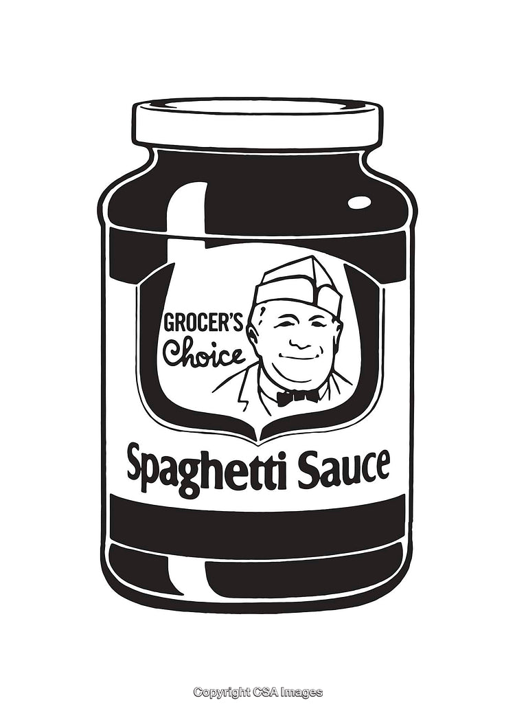 Illustration of a Spaghetti Sauce Jar in Black and White Line Art