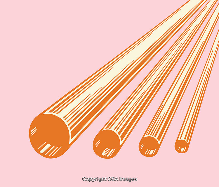 Colorful Linear Illustration Featuring Four Orange Cylindrical Shapes on Pink Background