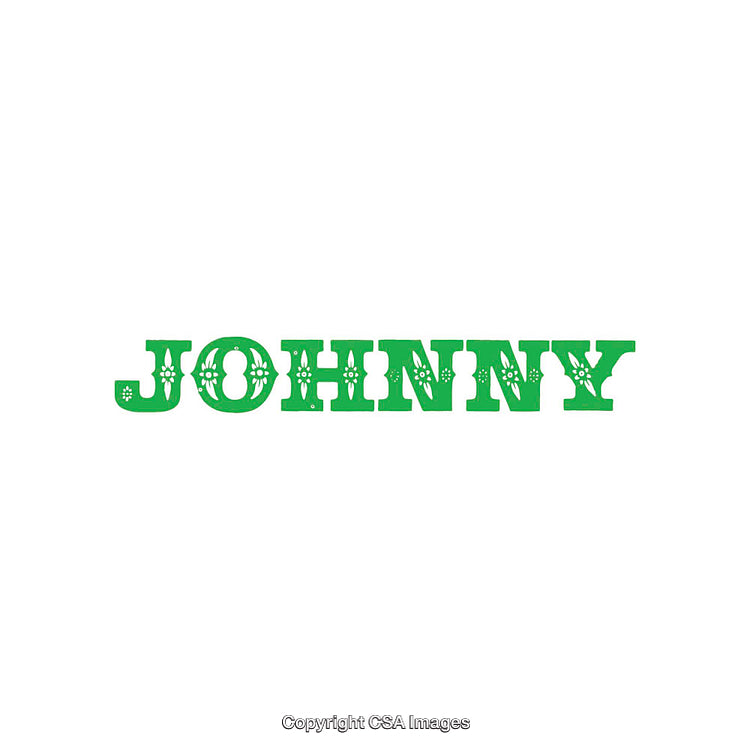 Green Decorative Typography Design Depicting the Word Johnny on White Background