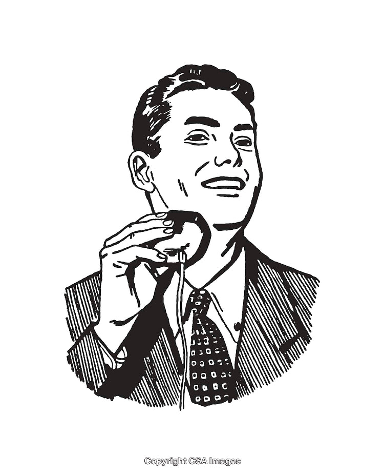 Retro Black and White Illustration of Man Holding a Magnifying Glass