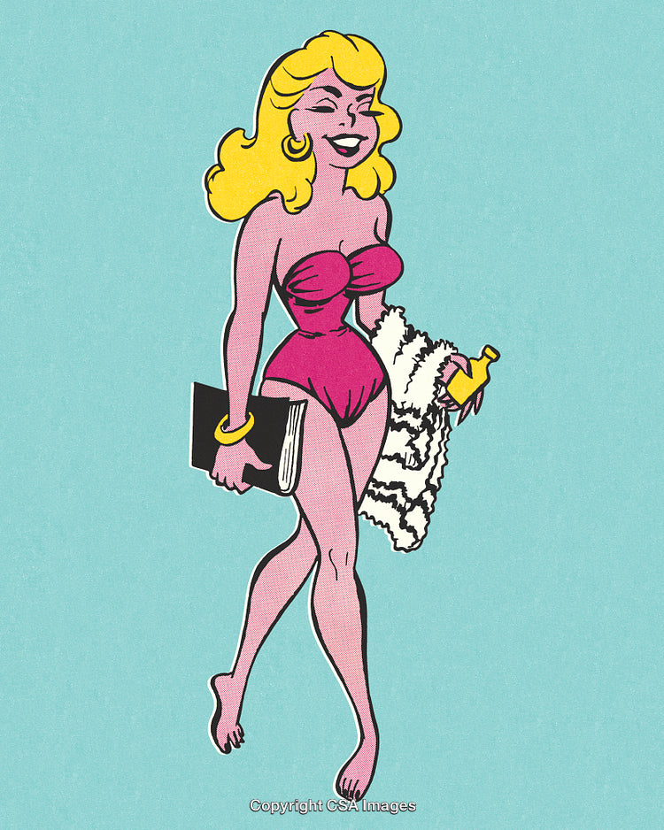 Cheerful Retro Cartoon Woman Walking With Accessories and Relaxing Vibes