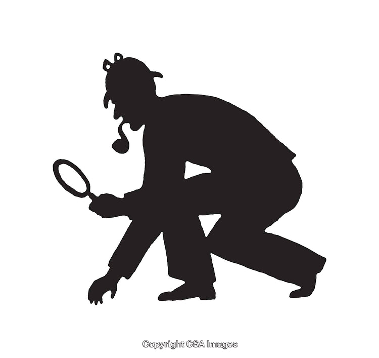 Silhouette of Investigative Figure Holding Magnifying Glass in Action