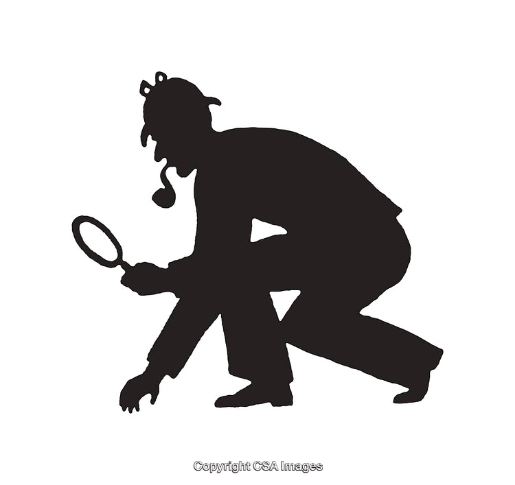 Silhouette of Investigative Figure Holding Magnifying Glass in Action