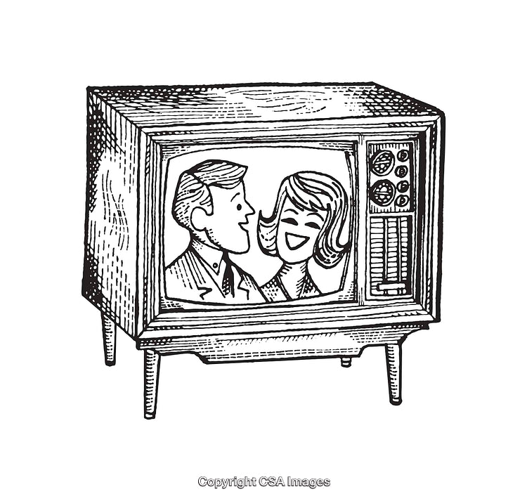 Retro Television Illustration Featuring Vintage Smiling Couple Artwork