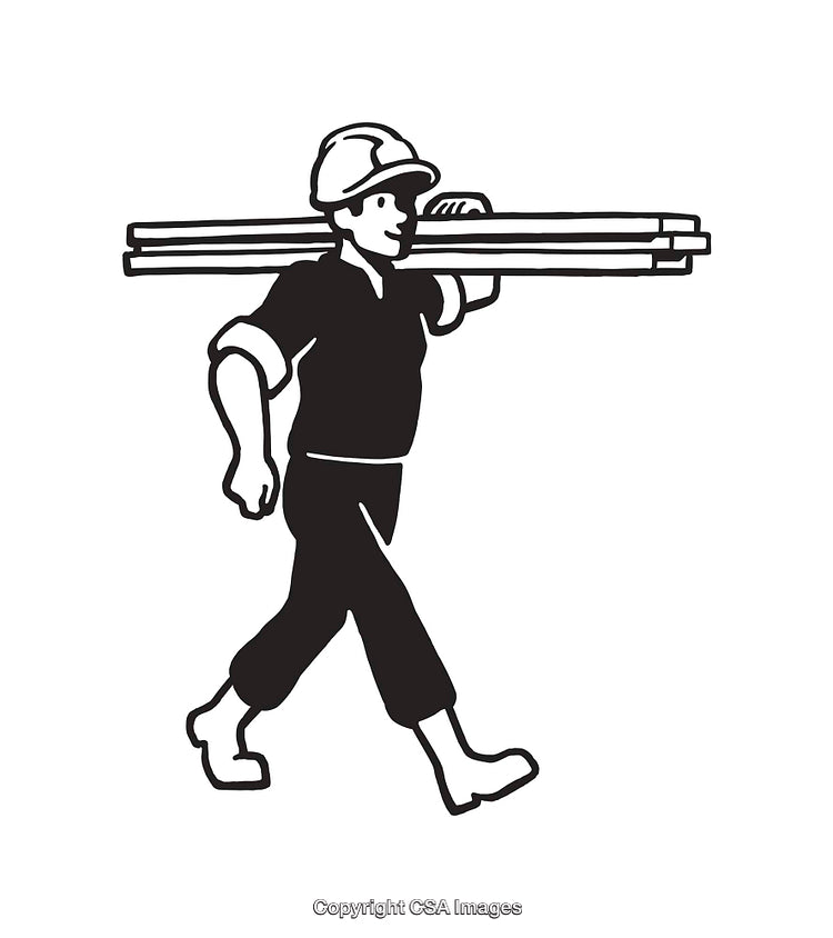 Worker Carrying Wooden Planks Ink Drawing Line Art Illustration