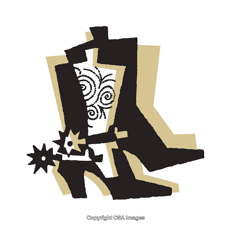 Colorful Western Boots Illustration with Decorative Spurs and Patterns