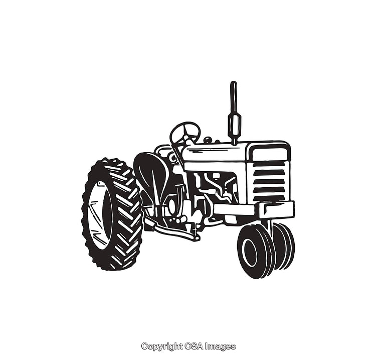 Vintage Line Drawing of a Tractor in Black and White