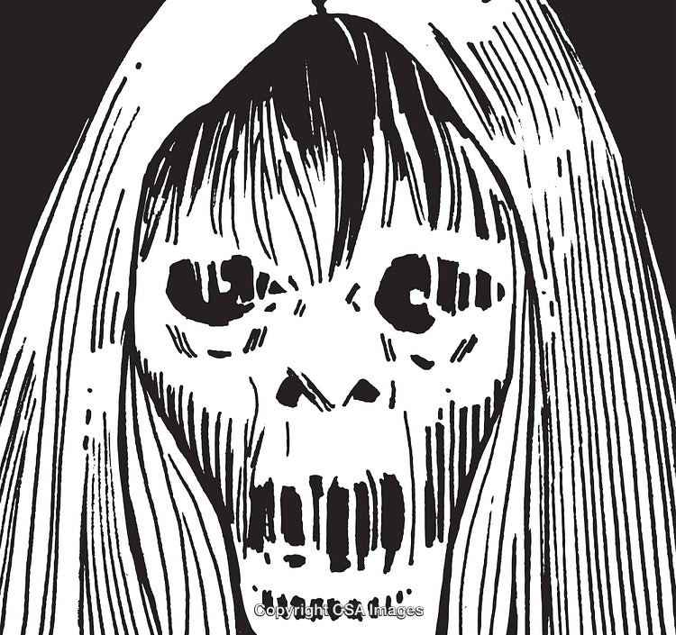 Abstract Black and White Illustration of a Spooky Skull Figure